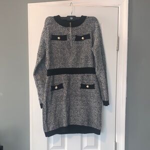 SHEIN Black and Gray Knit Long Sleeve Dress